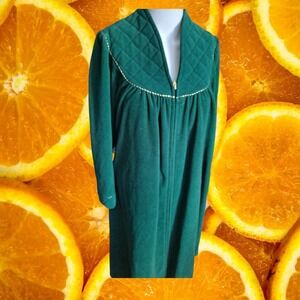 Vanity‎ Fair Robe Quilted Zip Front Lounger Emerald Green Gold Trim M